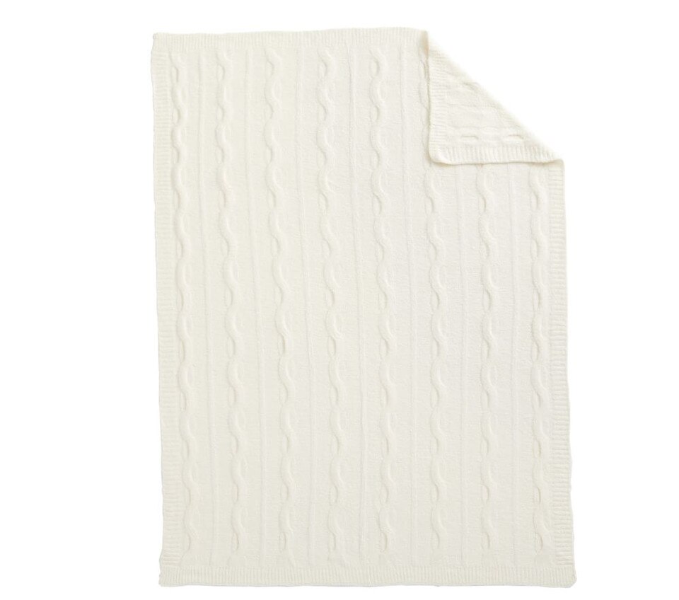 Fuzzy Luxe Cable Knit Baby Blanket Pottery Barn Kids UK